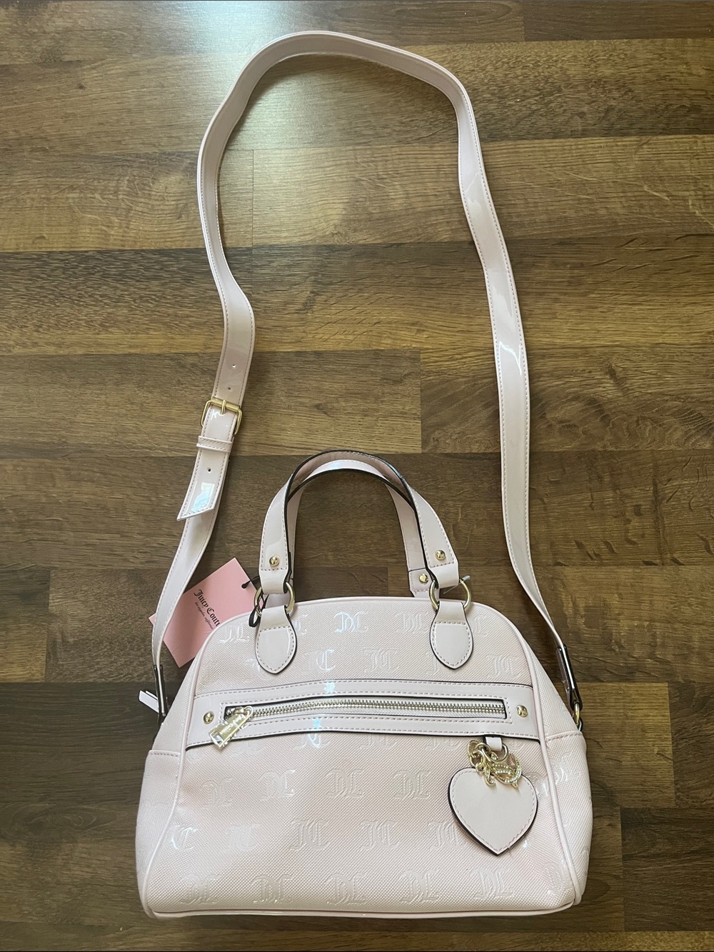 Juicy Couture Pink Patent Embossed Crossbody Handbag Flawed